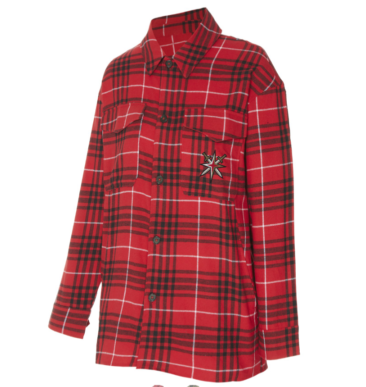 Vegas Golden Knights Women's Red Oversized Flannel Full-Button Long Sleeve Shirt