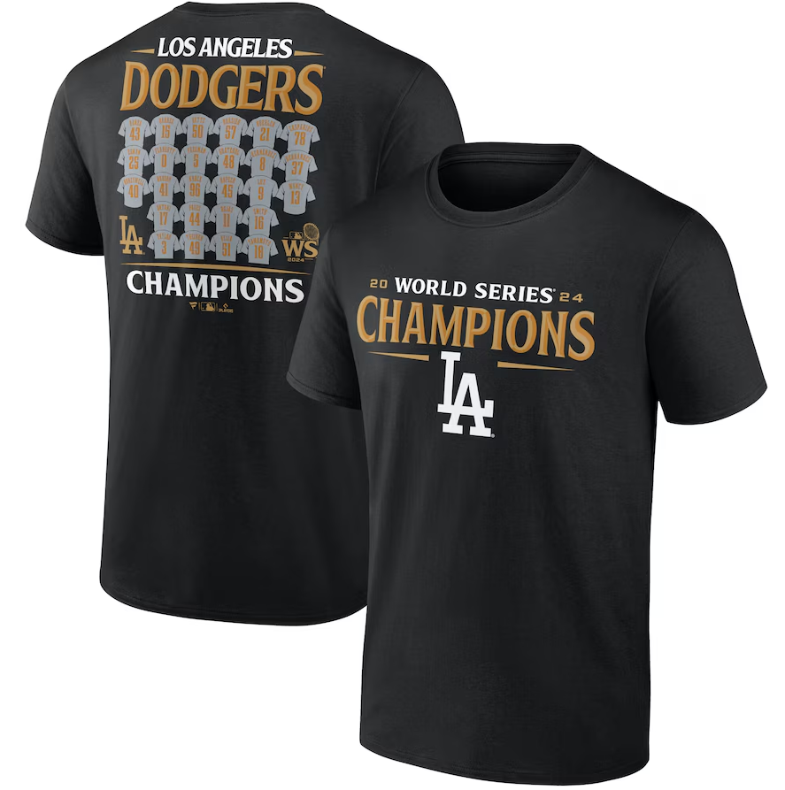 Los Angeles Dodgers Fanatics 2024 World Series Champions Jersey Roster T-Shirt - Black