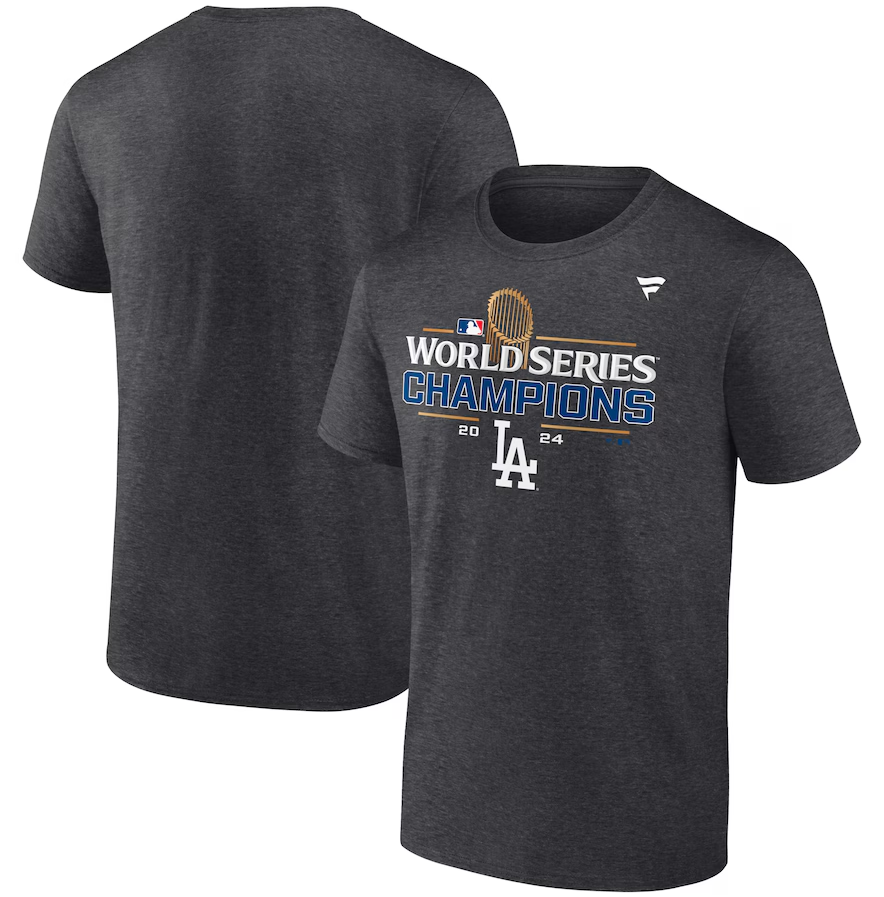 Los Angeles Dodgers Fanatics 2024 World Series Champions Locker Room T-Shirt - Heather Charcoal