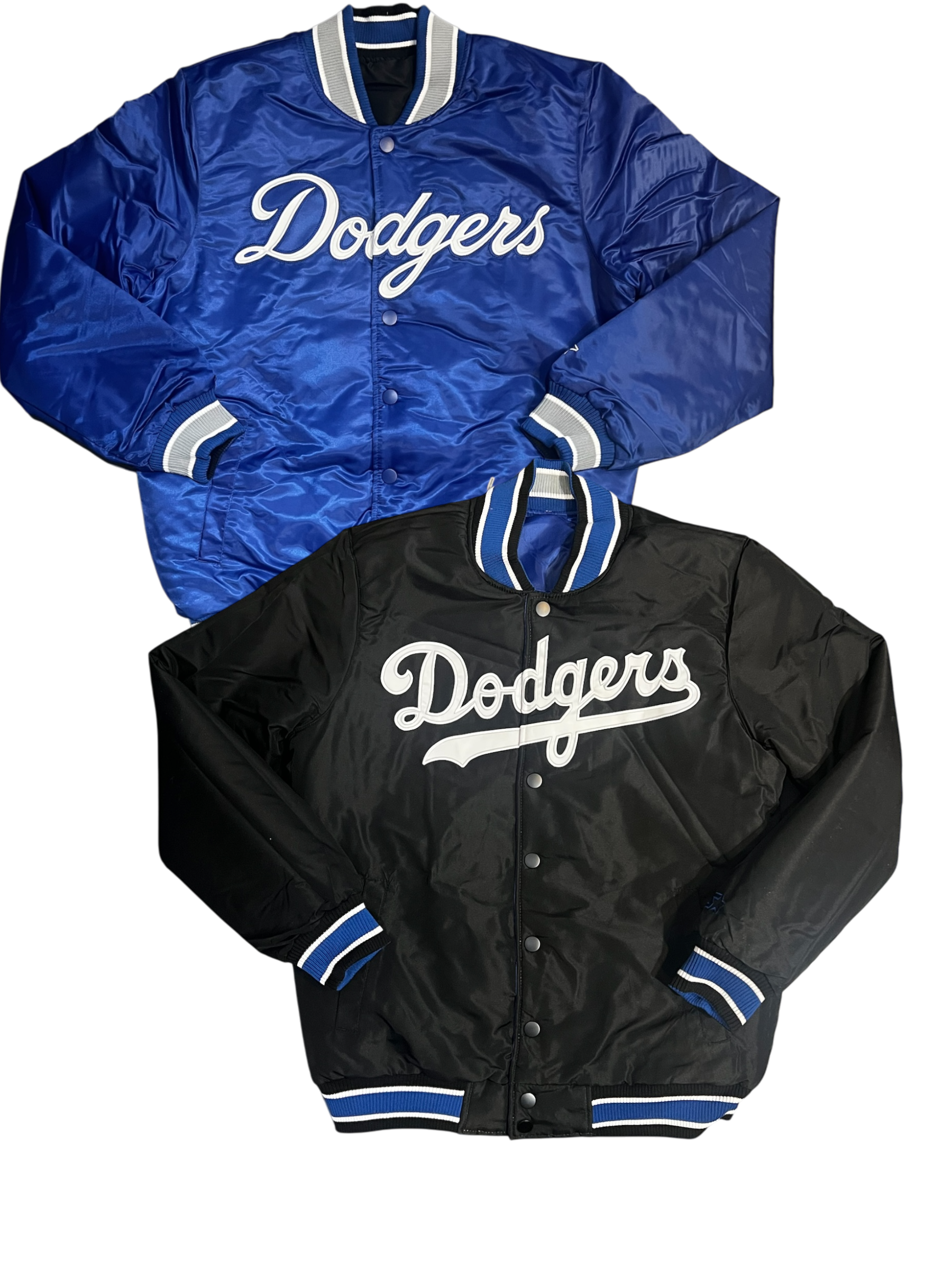 Los Angeles Dodgers Varsity Full-Snap Reversible Satin Bomber Jacket - Blue/Black