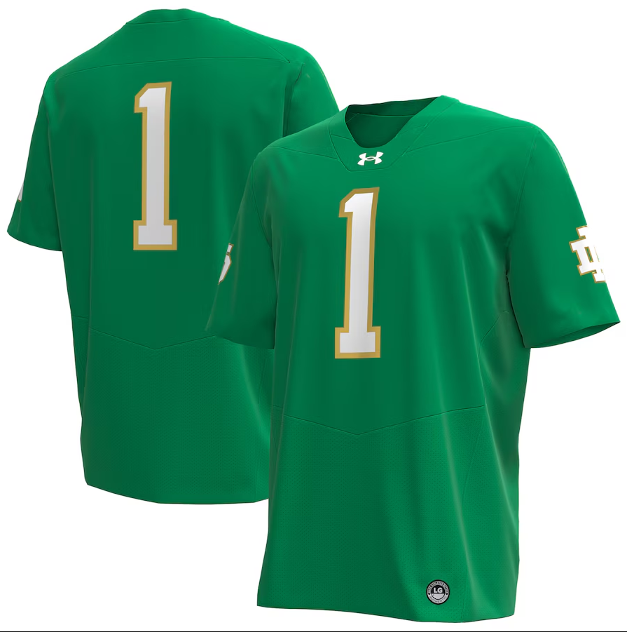 #1 Notre Dame Fighting Irish Under Armour Replica Football Jersey - Kelly Green ***