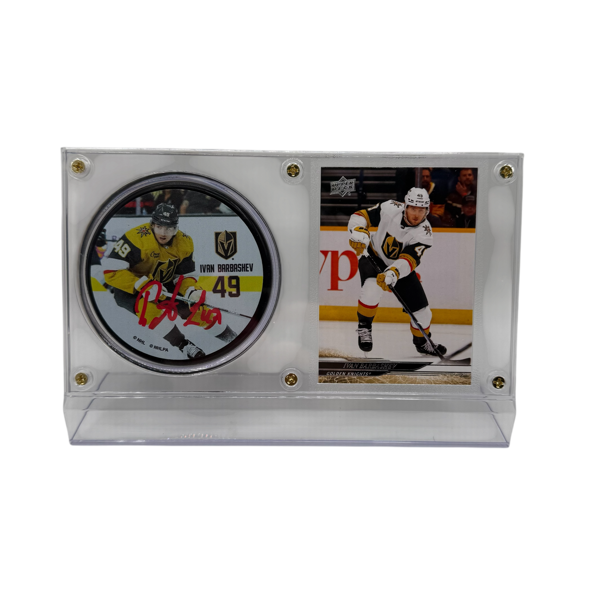 Ivan Barbashev Vegas Golden Knights Autographed Hockey Puck and Trading Card Case-Action Puck