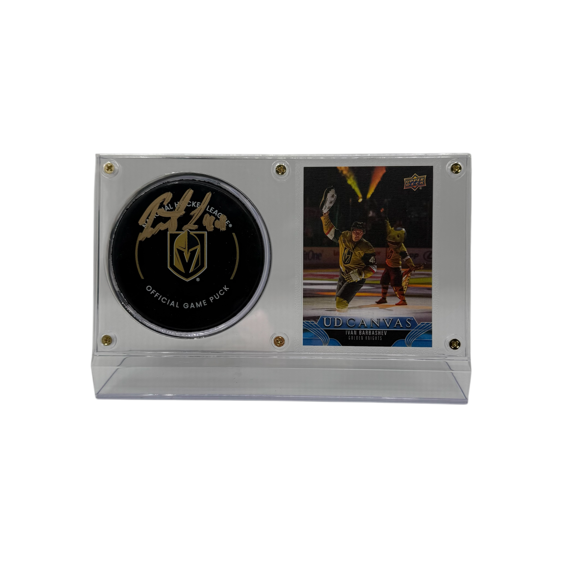 Ivan Barbashev Vegas Golden Knights Autographed Official Game Hockey Puck and Trading Card Case